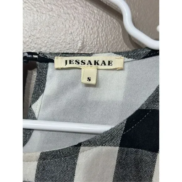 NWOT Jessakae Black & White Plaid Picnic Waist Tie Mini Dress Women's Small - Picture 5 of 13